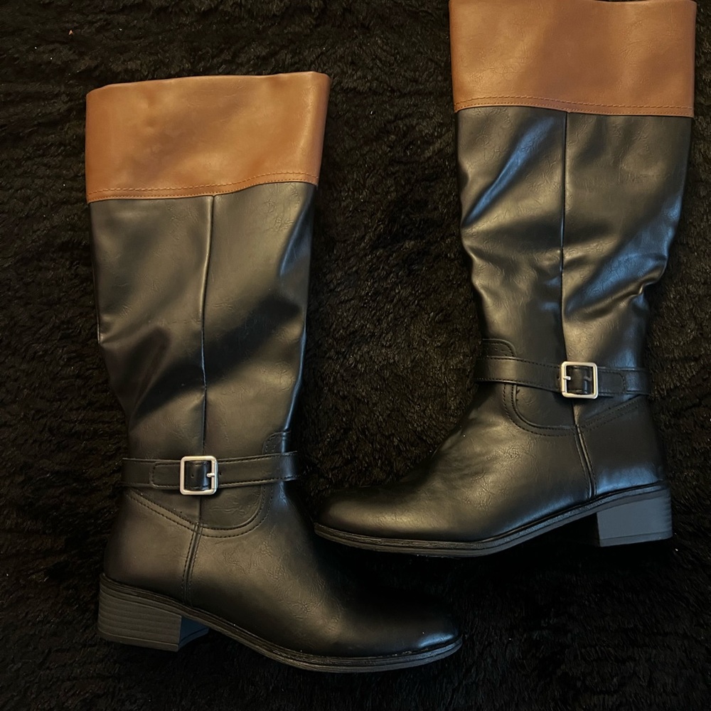 Black and Brown Knee-High Women's Boots